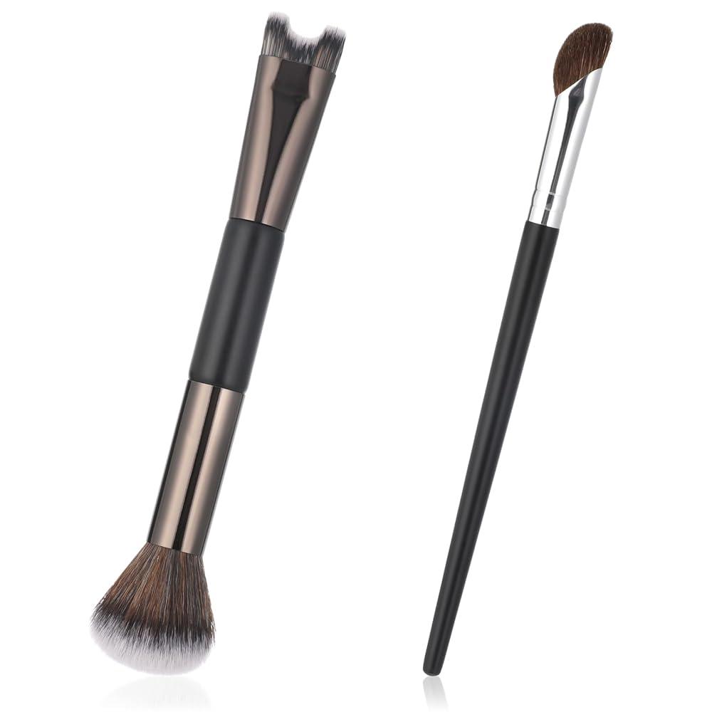 Ajcotahm 노즈 컨투어 브러시 듀얼 엔드 페이스 2-in-1 U자형 및 각진 푹신한 브러시 조각 하이라이트 코
