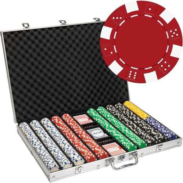 1000개 알루미늄 줄무늬 주사위 포커 칩 케이스 115그램 점토 복합 세트 텍사스 홀덤 블랙잭 카지노 베팅