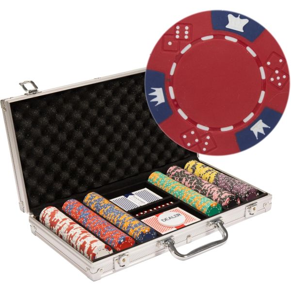 300개 알루미늄 크라운 주사위 포커 칩 케이스 14그램 무거운 점토 복합 세트 텍사스 홀덤 블랙잭 카지노