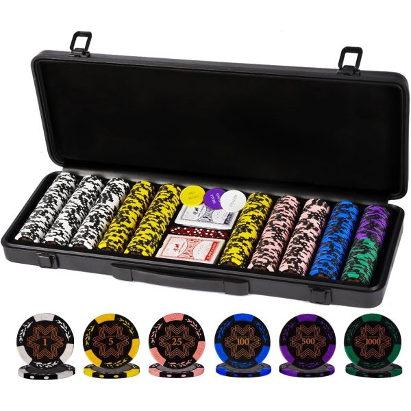 계속 14g 클레이 포커 칩 세트 텍사스 홀덤용 500개 번호가 새겨진 카지노 방수 카드 이중 코어 고급 ABS