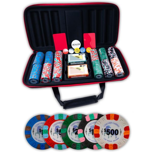 다빈치 유니콘 올 클레이 포커 칩 세트 300개 정품 카지노 무게 9그램 포함 내구성 있는 소프트 쉘 케이스