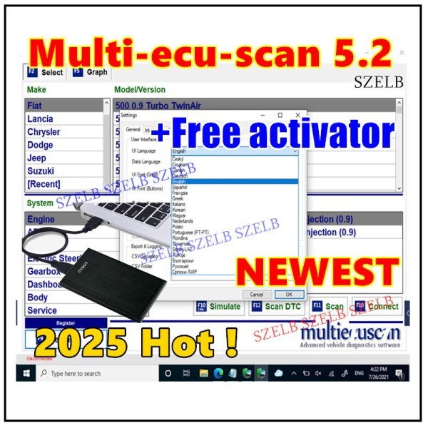 최신 Multiecuscan V5.2 ELM327 OBDII 진단 도구에 대한 Fiat 스캐너 다중 Ecu 스캔 작업을 위한 등록된 무