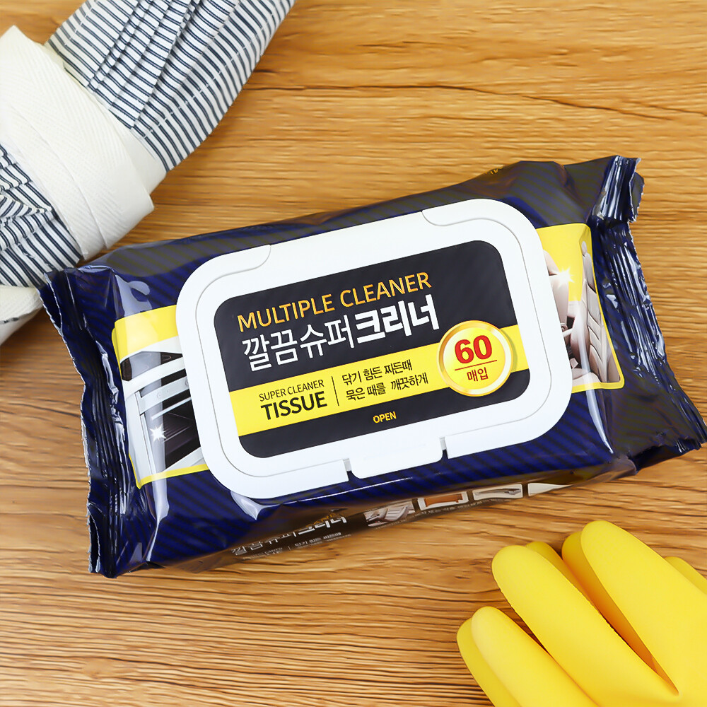 스타배송_깔끔슈퍼크리너 60매 / 캡형 기름때 찌든때 청소세정티슈