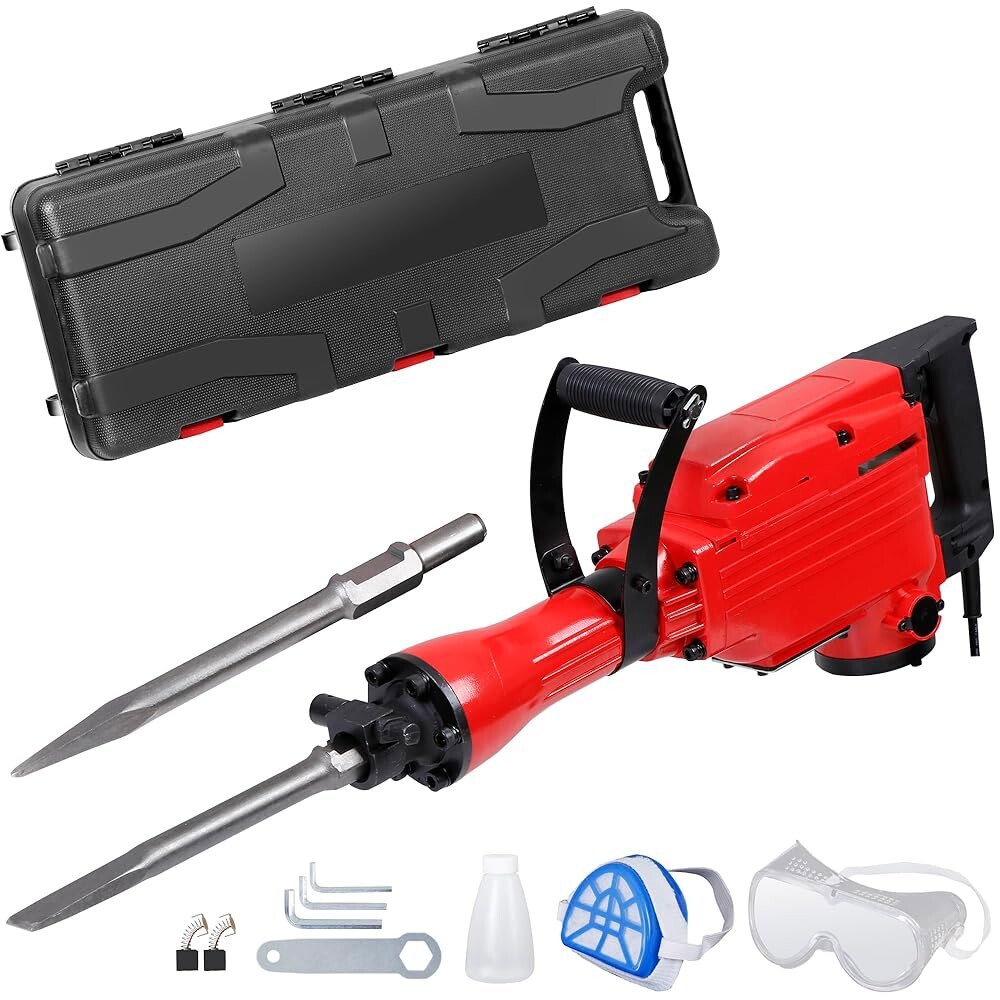 [오늘출발] ZENY 2200W 헤비 듀티 전기 철거 잭 해머 콘크리트 브레이커 드릴 케이스 장갑 2 치즐 펀치 비트 세트 포함