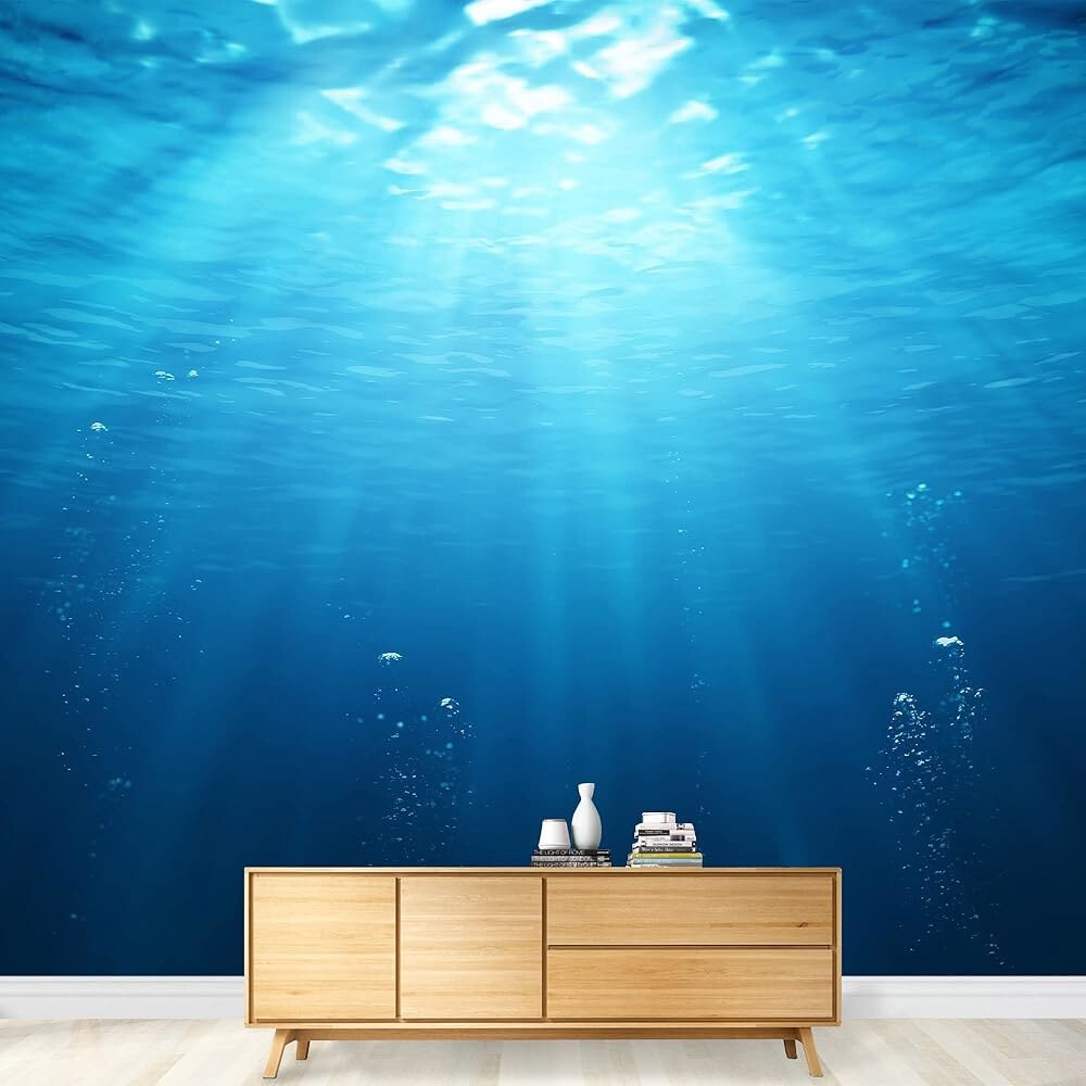 [오늘출발] 선샤인 오션 커스텀 거실 3D 벽 장식 벽지 수중 세계 벽지 벗기기 및 스틱 벽화 침실 소파 TV 배경 벽화용