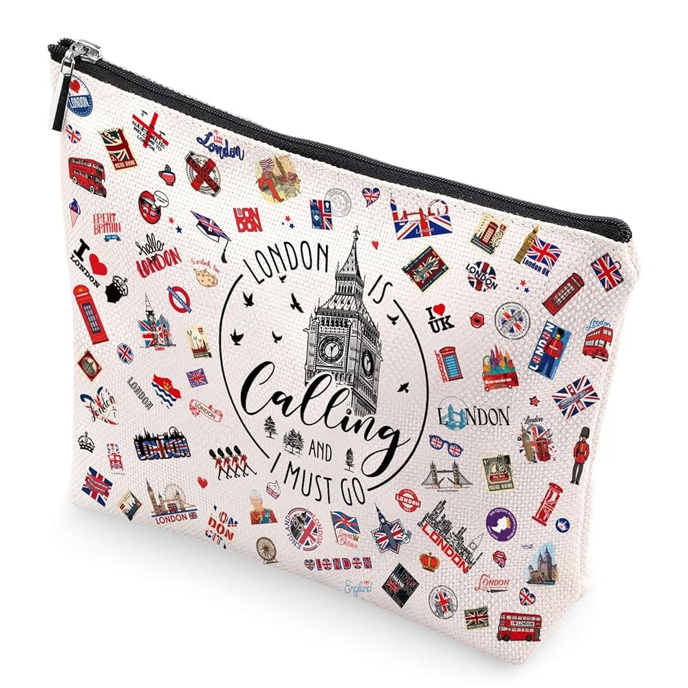 [오늘출발] 벨로코모 런던 기념품 메이크업 가방 - 재미있는 영국 여행 선물 도시 애호가를 위한 캔버스 세면도구 파우