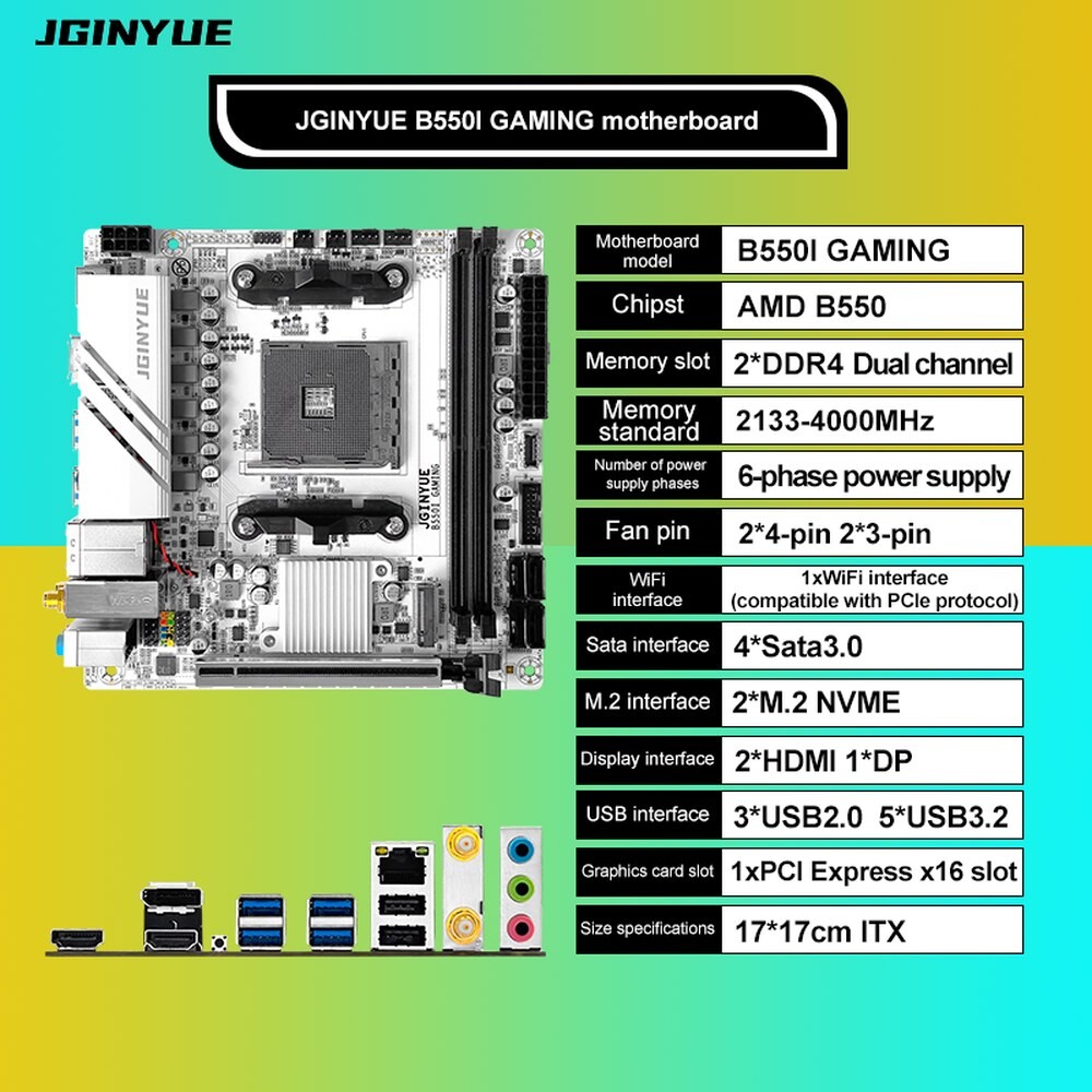 [오늘출발] JGI UE AMD B550 AM4 미니 ITX 마더보드는 Ryzen R5 4000/5000 시리즈 프로세서를 지원 DDR4 RAM PCI E 4