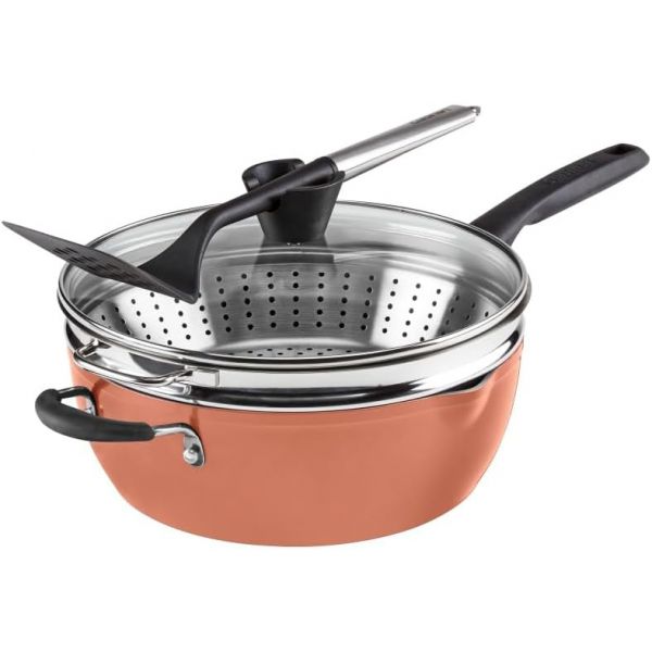 다용도팬 소테팬 멀티팬 업소용 쿠시나트 선호 팬 4개 세트 - 시에나 스카이4.5Qt. 커버 스티머 슬롯형 터