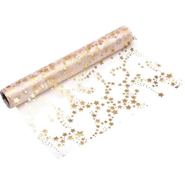 12397932 100% 모젤 테이블 러너 실버 스타 - 오간자 패브릭 롤 28cm x 5m 메탈릭 프린트 크리스마스 장식