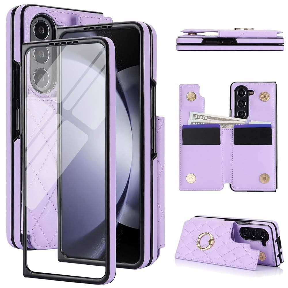 [오늘출발] 갤럭시 Z 폴드 7 지갑 케이스 링 4개의 카드 슬롯 및 캐시 클립 - 마그네틱 잠금장치 전면 강화 유리 스크