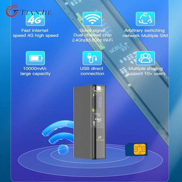 고효율 TIANJIE SIM 슬롯이 있는 4G LTE  라우터 모바일 충전 보물 휴대용 핫스팟 무선 인터넷 액세스 포인