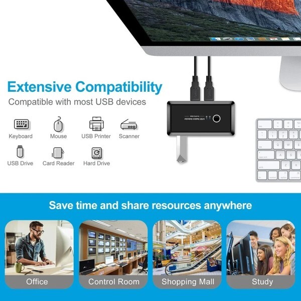 [오늘출발] 저렴한 2x4 USB KVM 스위치 USB 3.0 2.0 스위처 2PC 공유 4개 장치 USB 스위처 선택기 (PC 키보드 마우스