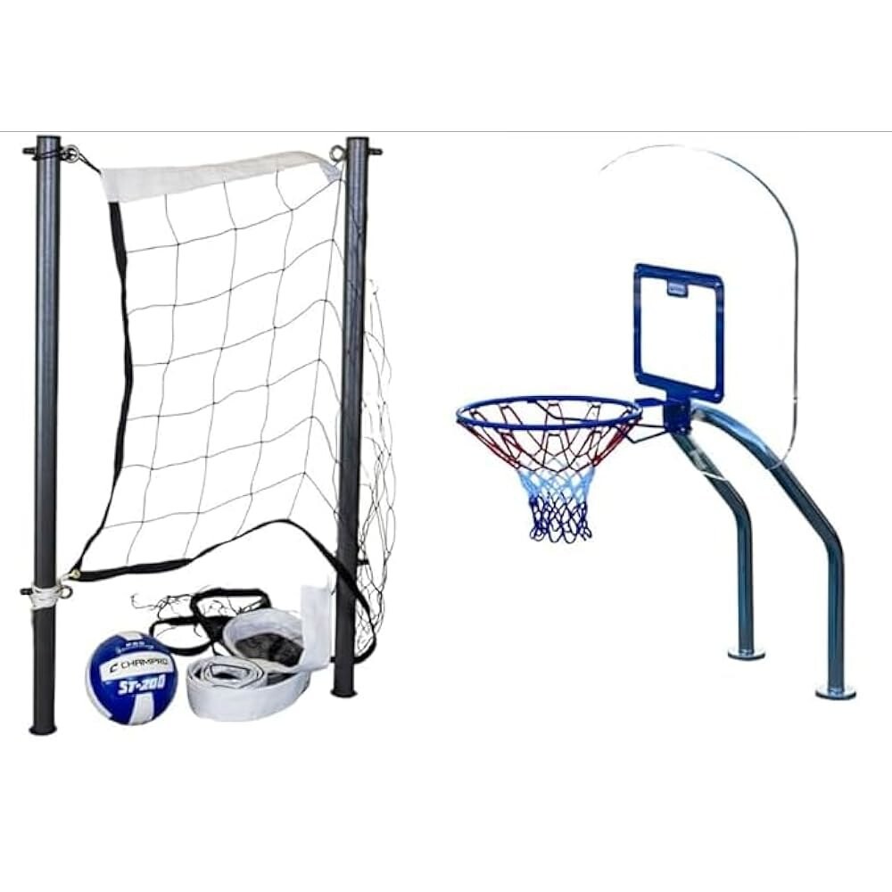 [오늘출발] 글로벌 풀 제품 X2 농구 및 배구 게임 - 20피트 네트 볼 스테인리스 스틸 광택 세트 앵커 GPP-X2VB20-SS