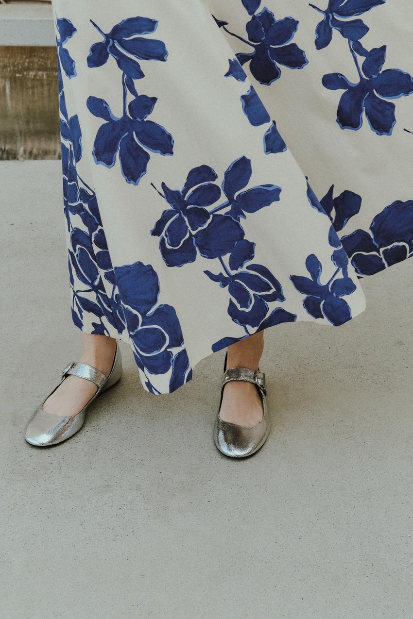 [오늘출발] 정품 자라 슈즈 데일리 신발 편한운동화 ZARA 메탈릭 가죽 효과 발레리나 - 실버