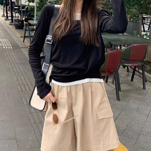 원픽 여성 라운드넥티 리버시블 시트콤비 티셔츠 봄가을 샌잠실라이저 페이크투피스 배색 긴팔 캐주얼 OP3