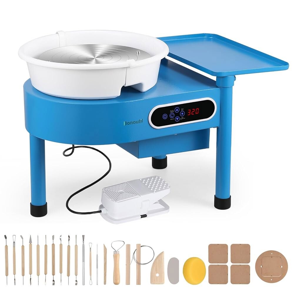 [오늘출발] 보누틸 도자기 휠 머신 30cm/12인치 배트 시스템 LCD 및 풋 페달 포함 0-320RPM 전기 세라믹 성형기 최대