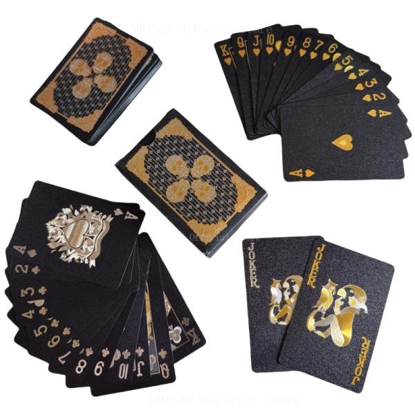 [오늘출발]블랙 골든 플레잉 카드 포커 게임 데크 금박 세트 플라스틱 방수 파티 테이블