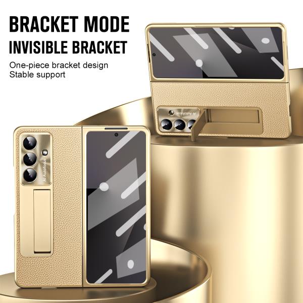 [오늘출발] 삼성 갤럭시 Z 폴드7 6 5 4 3용 전기 도금 폰케이스 펜 슬롯과 브래킷이 있 리치 PU 가죽 충격  보호 커버