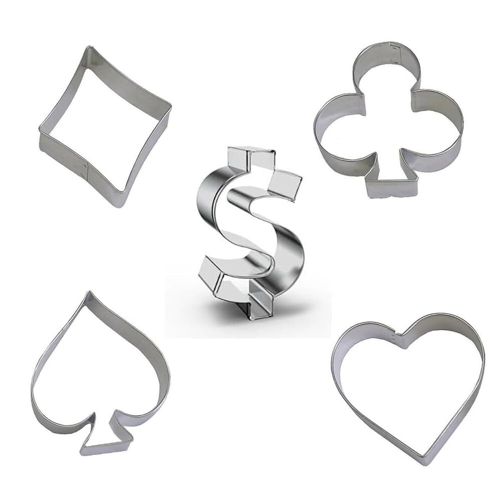 [오늘출발] 달러 기호 쿠키 커터 카지노 카드 놀이복 스테인리스 스틸 포커 놀이 브리지 폰던트 세트 케이크 장식