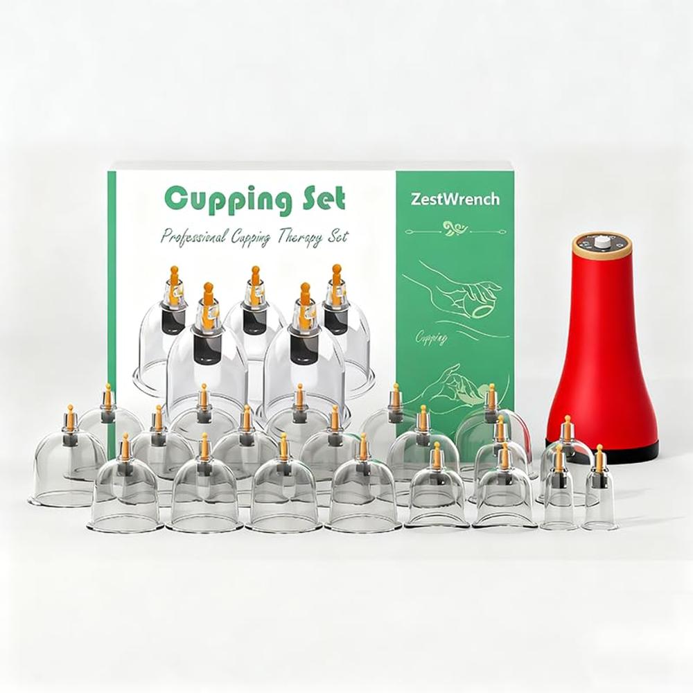 ZestWrench 무선 전기 부항 세트 원터치 펌프가 있는 20컵 마사지 테라피 키트 2초 만에 타이트함을 달성