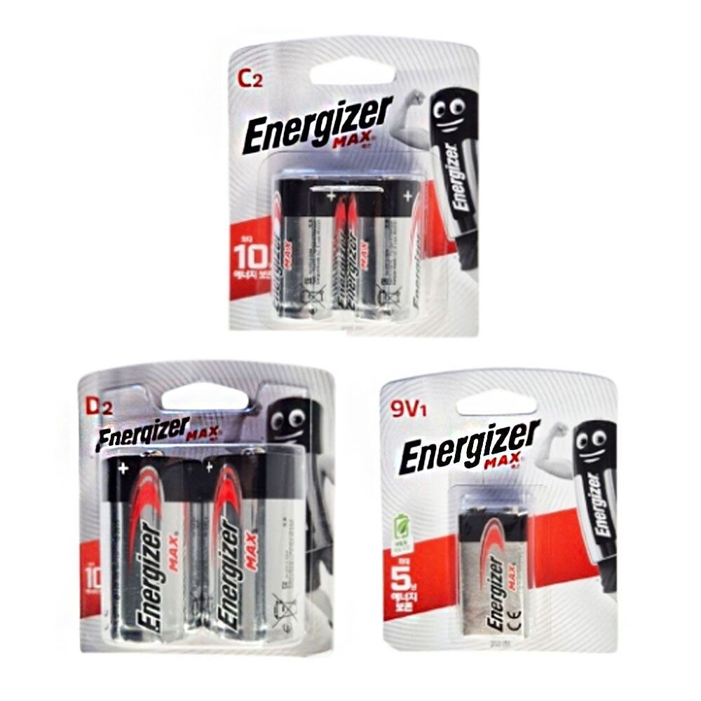 (D2입)에너자이저 맥스 1.5V C D 9V 사각건전지 굵은건전지/가전제품/벌크/스피커/다목적/가정용/사무실