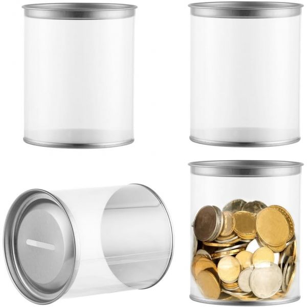 8162877 동전 코인 보관함 홀더 케이스 정리함 교체용 뱅크 병 4팩 투명 플라스틱 보관 슬롯 뚜껑 모든 사