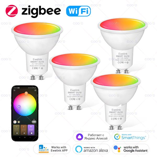 [오늘출발] Ewelink GU10 Zigbee LED 전구 Wifi 스마트 RGB CW WW 디밍 가능 스팟라이트는 Alexa Google Yandex Smartt