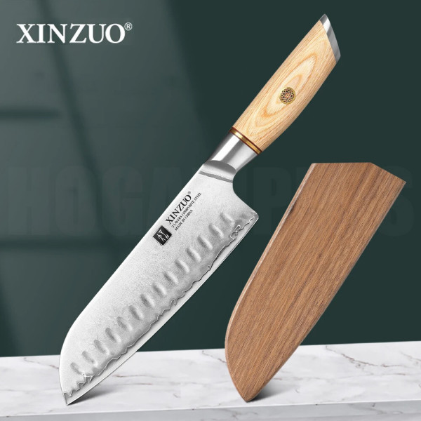 신주오 XINZUO 산도쿠 나이프 고강도 삼층 복합강 주방 칼 나무칼집포함 LAN-BXG-RS