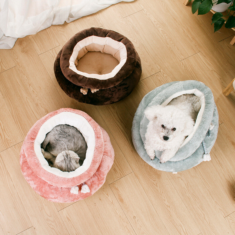 고양이 둥지 개 용품 모직 이중 반 폐쇄 원만한 겨울 보온 둥지