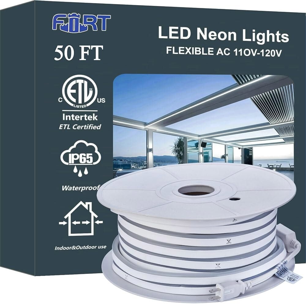 [오늘출발] 포트 LED 네온 로프 조명 흰색 50피트 유연한 AC 110V 120V 스트립 야외 방수 플러그 플레이 도트 무료