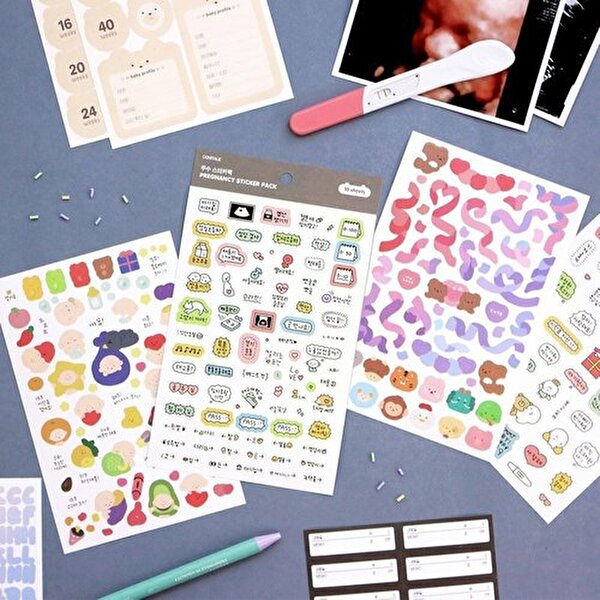 고품질 코니테일 초음파앨범 임신 주수스티커 꾸미기세트10종 초음파앨범