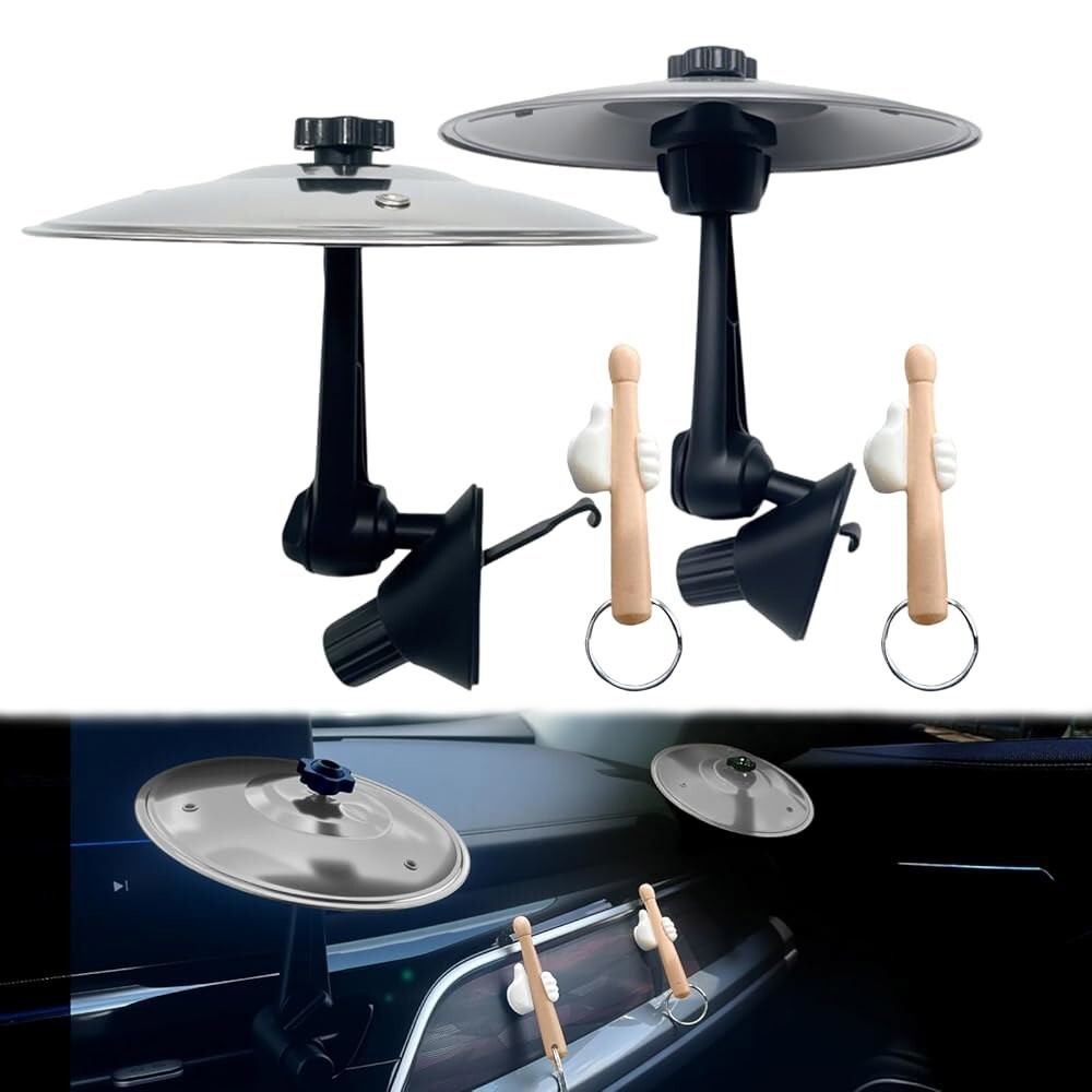 [오늘출발]무료 드럼스틱 썸 홀더가 있는 2팩 자동차 심벌즈 미니 드럼 크래시 심벌즈 에어 벤트 운전자를 위한 재미