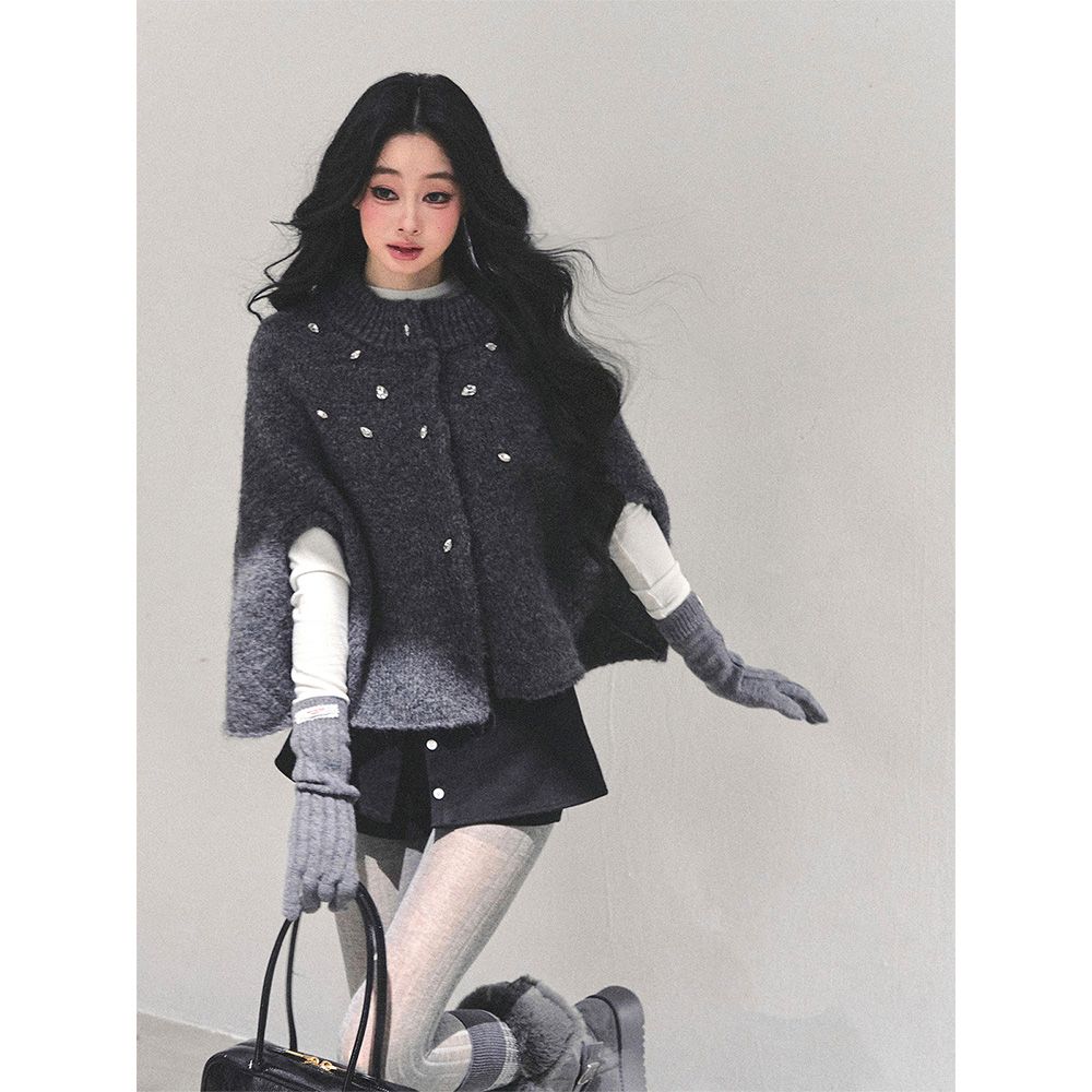 Shaoyeyan 샤오예얀 프렌치 니트 스웨터 케이프 재킷 망토 2컬