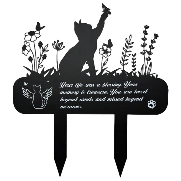 Cat Grave Markers for Cemetery Metal Pet Memorial Plaque Decorations for Loss of Cat Outdoors Ga