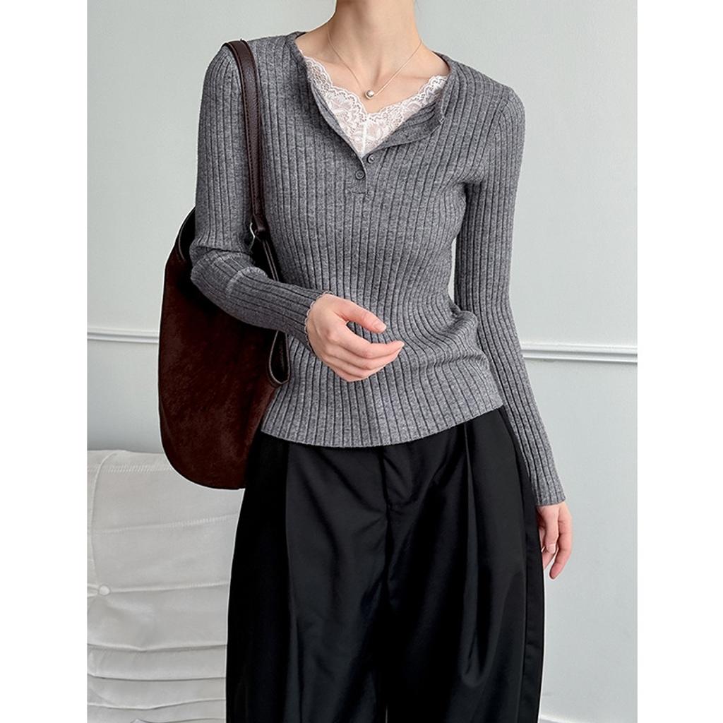 가을 겨울 신상 포미닛 레이스 짜임 이너 여성시즌 고급감 슬림핏 니트 391