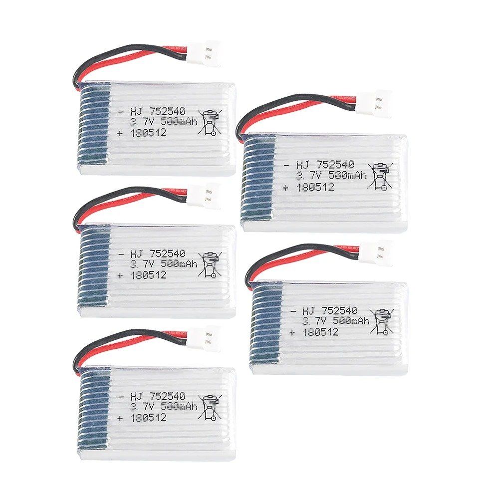 [오늘출발] 3.7V 500mAh 752540  Syma X5C X5SW M68 CX-30 H5C RC 드론 예비 부품 2-5pcs 배터리 팩용 5pcs 25C