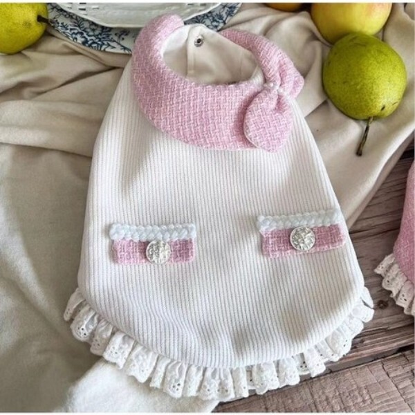 릴 트위 강 옷 레 펄 단추 포인트 반려견 원피 베트