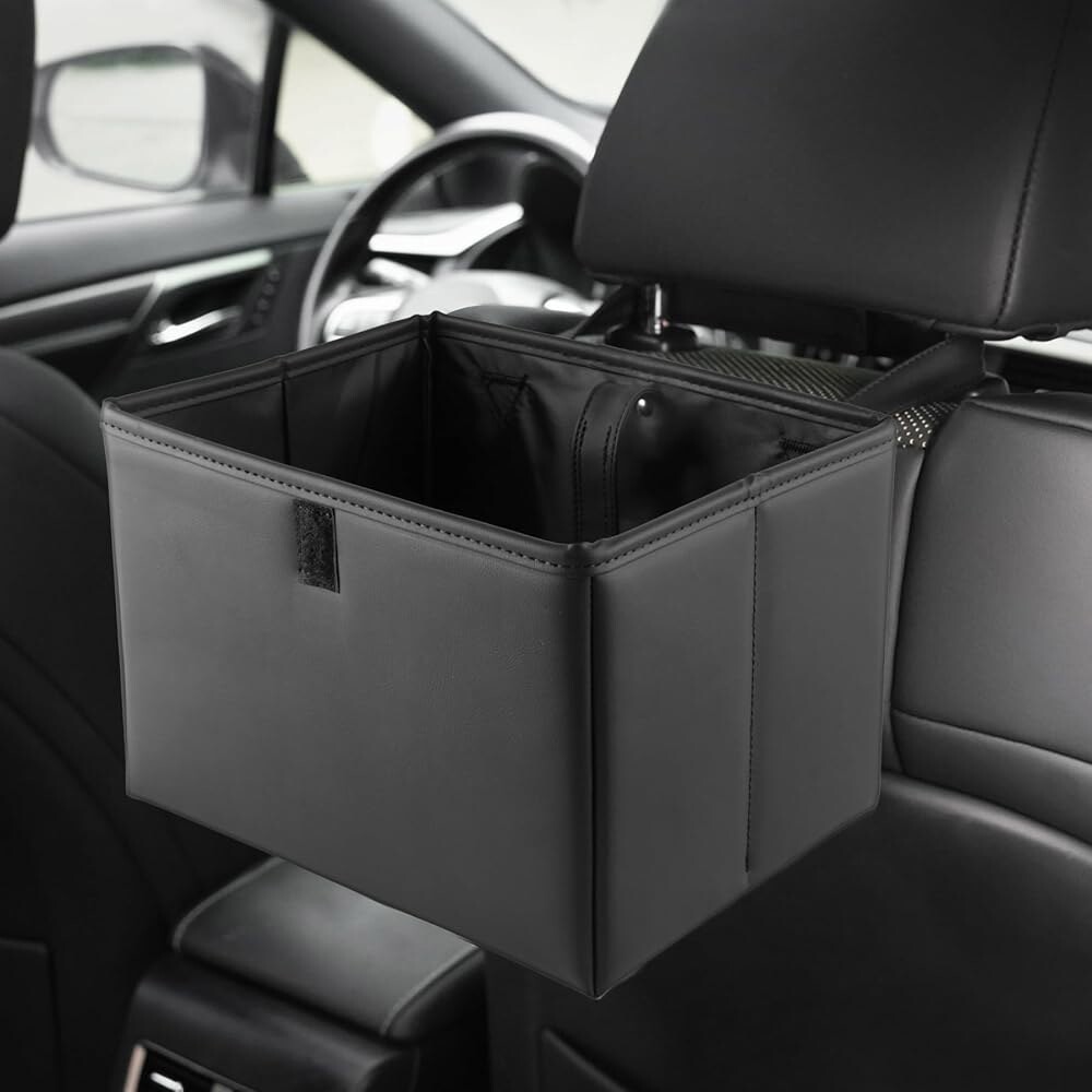 [오늘출발] 뒷좌석용 UYE 가죽 자동차 쓰레기통 - 프리미엄 2-in-1 및 보관 정리함 보너스 쓰레기 봉투가 있는 접이식