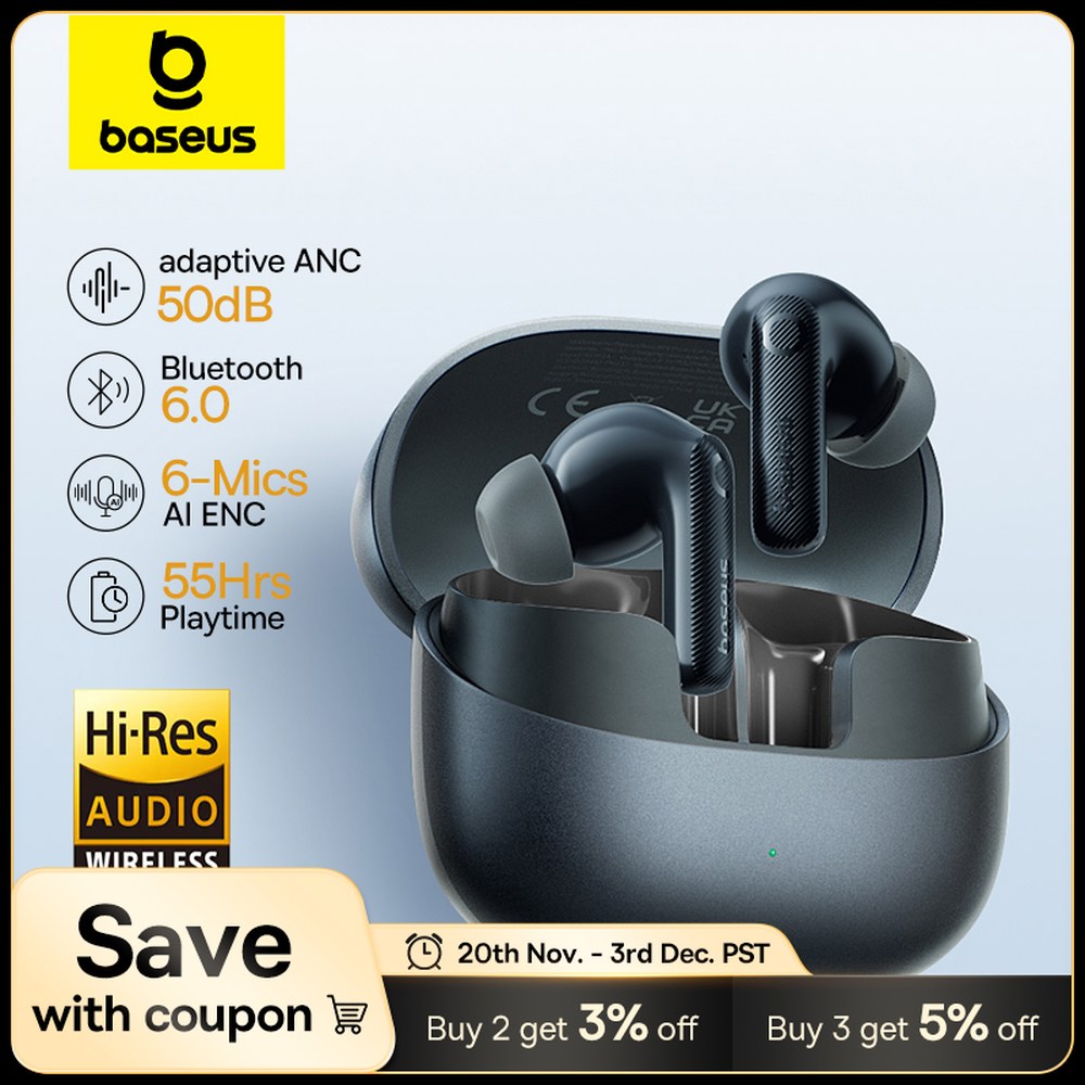[오늘출발] Baseus EP10 Pro 6.0 이어 50dB 버드 적응형 실시간 ANC 마이크 고해상도 블루투스 헤드폰 이어폰 6 LDAC