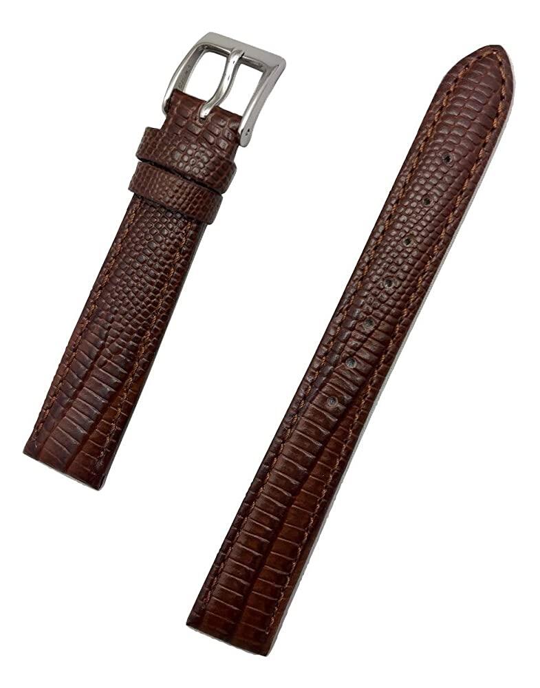 미국수입정품 NewLife 14mm 다크 브라운 천연 가죽 시계 밴드 | Teju 도마뱀 그레인 가볍게 패딩 모든 시