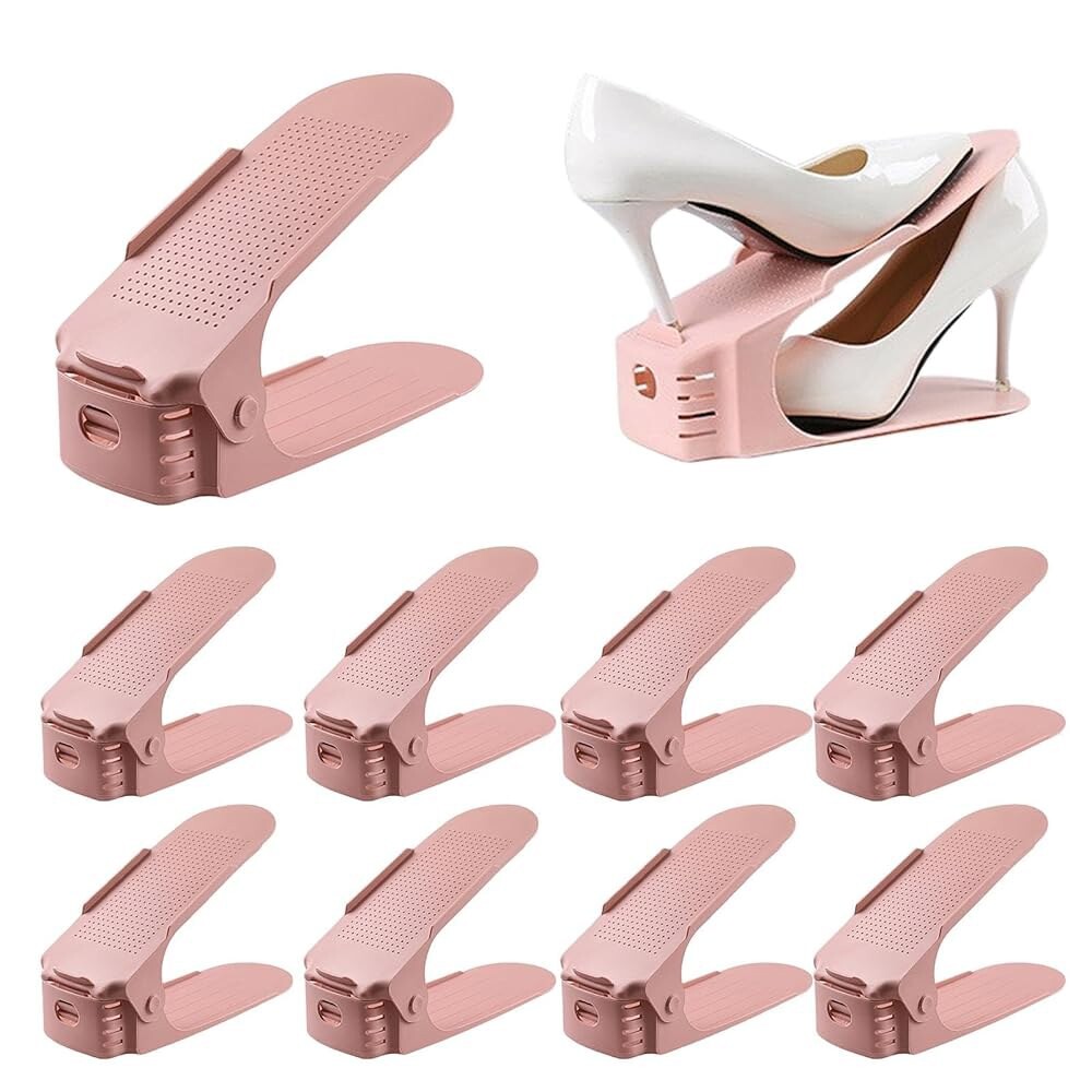 [오늘출발] 비바발라 신발 슬롯 정리함 10팩 조절 가능한 신발장 스태커 수납 공간 절약 50% 홀더 옷장 정리함 (핑크)