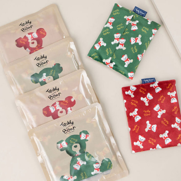 [오늘출발] TBA 테디베어 어패럴 하루종일 따뜻한 국내산 극세사 핫팩 파우치 1+1 -그린+레드  무료배송