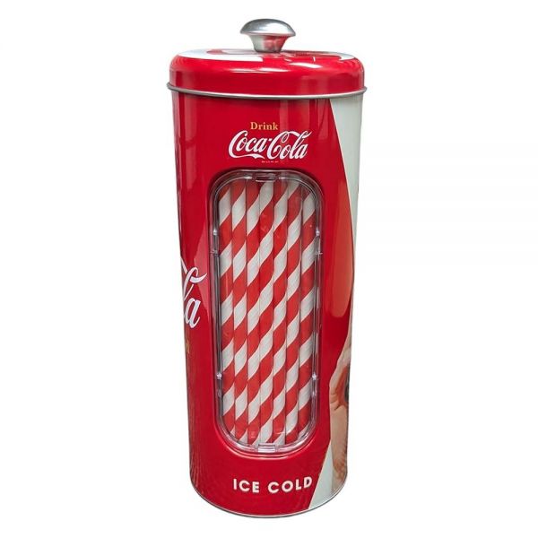 TinBox 미국매장정품+ Coke 빨대 홀더 틴 케이스 내부에 종이 20개 높이 9.5 x 21.6cm 3-3 8 8-1 4인치 레