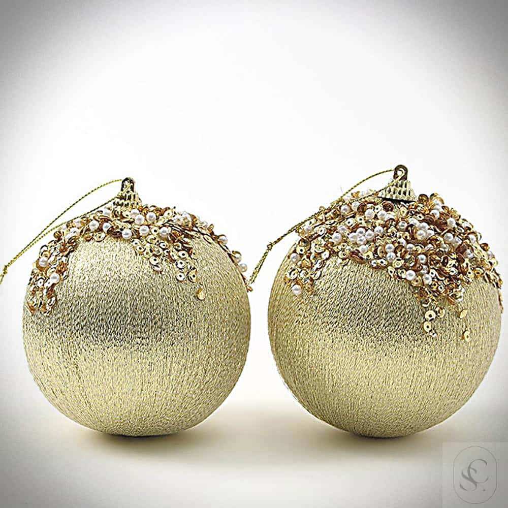 [오늘출발]클릭샵 로열골드 글리터 장식볼 2개세트 10cm 실키진주 크리스마스트리장식 트리오너먼트세트 크리스마스파