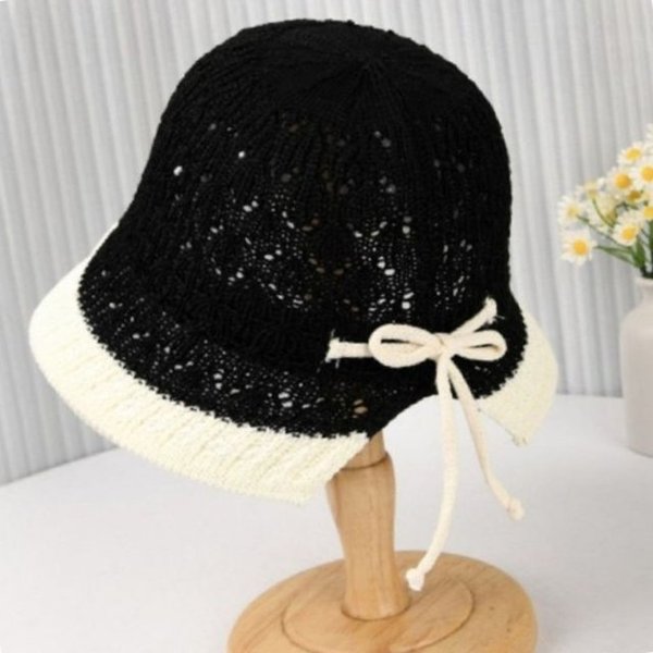 데일리모자 투톤 리본끈 보넷 햇 블랙 (WFI8OEJ)