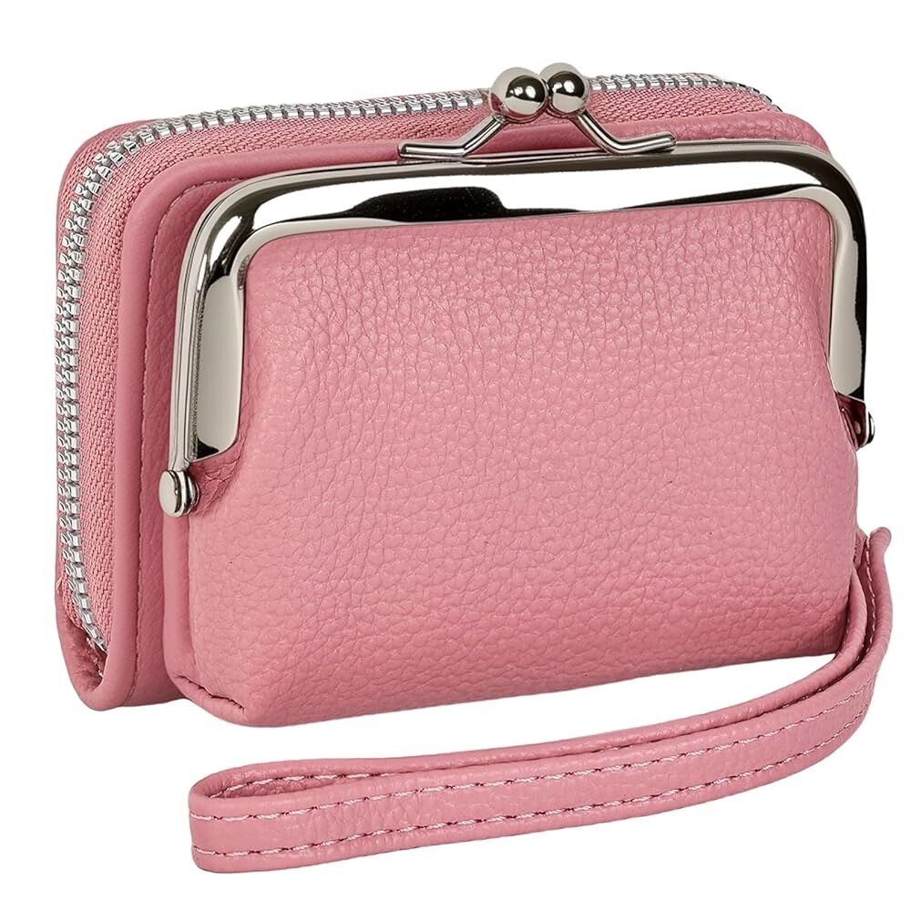 [오늘출발]여성용 RFID 차단 손목시계 지갑 있는 및 카드 완료)(핑크) 가죽 (선물 비건 슬롯이 안전한 - 걸쇠가 2-in-