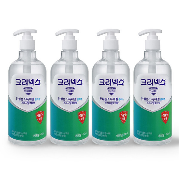 [오늘출발] 크리넥스 크리넥스 안심플러스 손소독제겔 480ml x4개 안심 손소독제 /학교/병원/은행/관공서