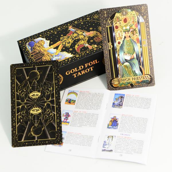 [오늘출발] 골드 호일 타로 카드 블랙 영어 카드 방수 게임 포커 점술 소녀 감성 인터랙티브 보드 게임 7x12cm 신