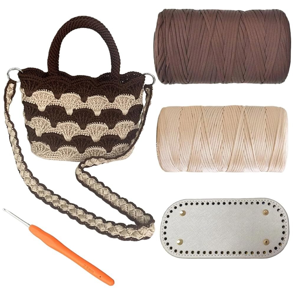 [오늘출발] 초보자를 위한 SHENJIL 토트백 크로셰 키트 단계별 동영상 및 필기 지침서가 포함된 성인용 선풍기 모양