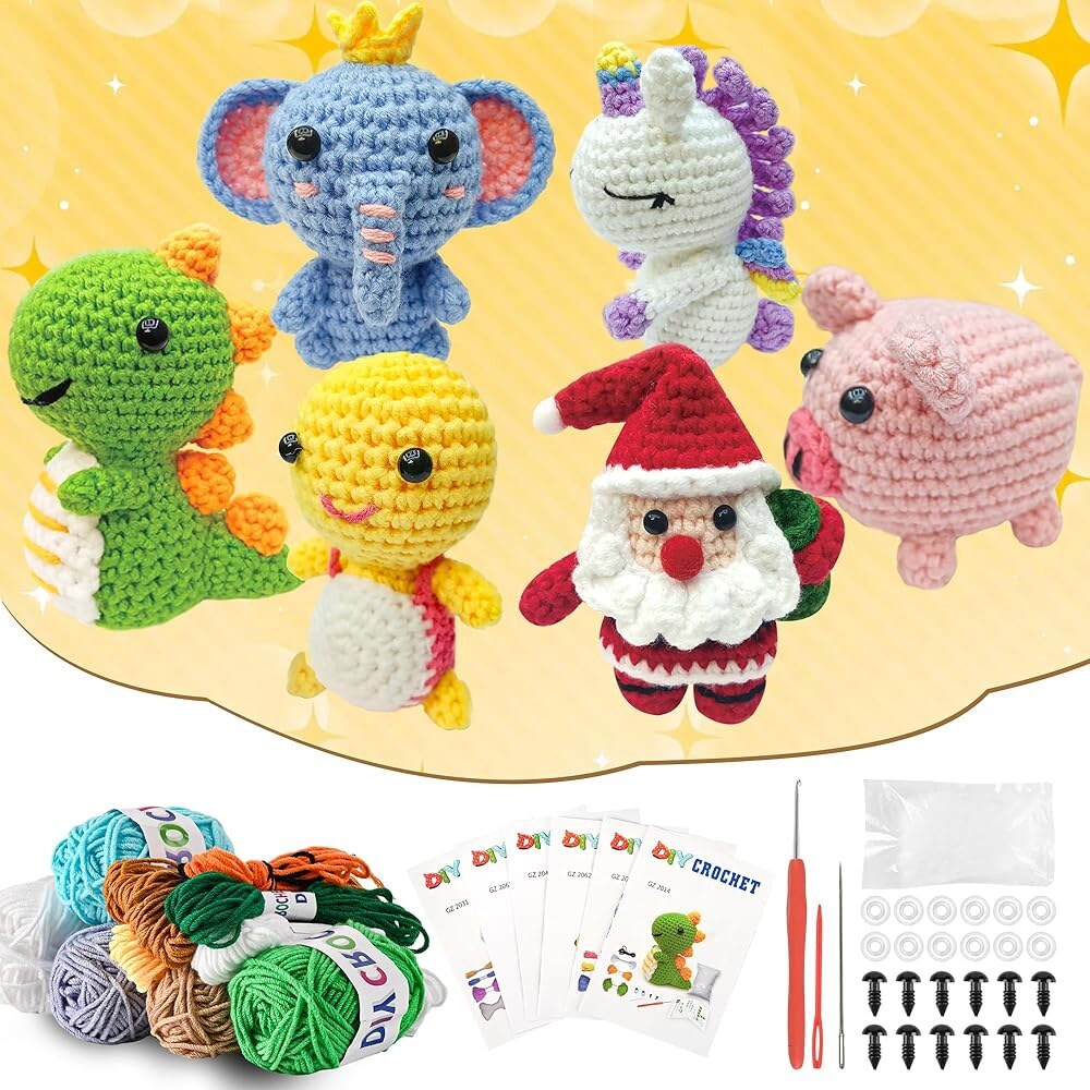 [오늘출발] 초보자용 6PCS 크로셰 키트 단계별 동영상 튜토리얼이 포함된 2026 니트 성인용 동물 키트 초보자